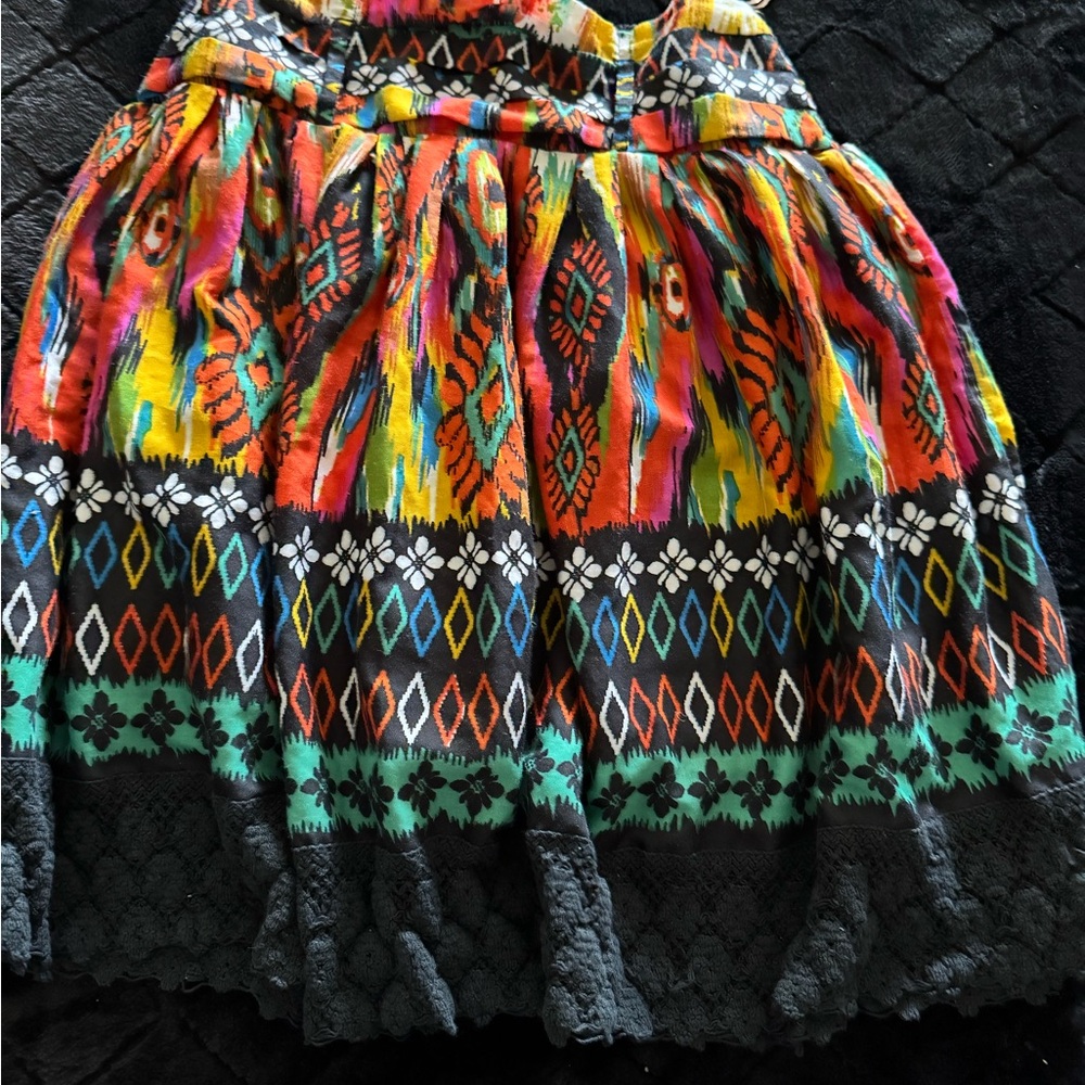 Red and Yellow Knee-Length Bubble Skirt with Pleated Tiers